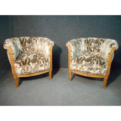 Pair Of Walnut Armchair Art Deco Period