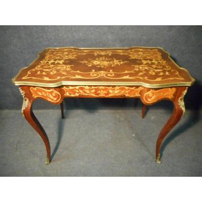 Curved Woman's Desk In Marquetry And Gilt Bronze Napoleon III Period