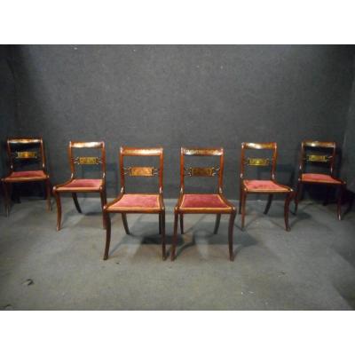 Série de chaises époque XIXe en palissandre et marqueterie de laiton
