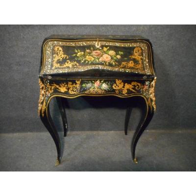 Bureau De Pente époque Napoléon III Incrustation Nacre Et Dorure