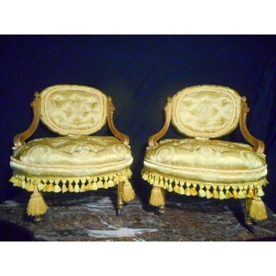 Pair Of Padded Armchairs In Golden Wood Napoleon III