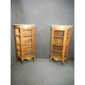 Pair Of Showcases Early Nineteenth In Marquetry And Gilt Bronze