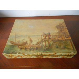 Watercolor Box Early Nineteenth Painted With Decors Provenance Castle