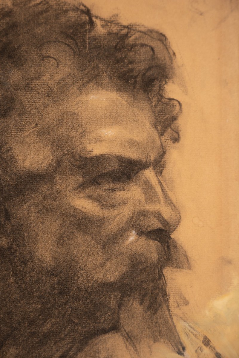 Dessin au fusain du début XXe - Portrait d'Homme Barbu-photo-3