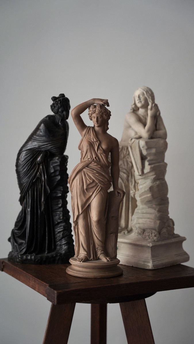 Set Of Three Decorative Statues From The 19th Century