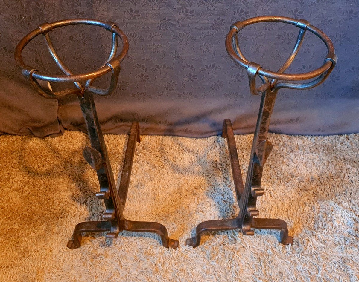 Pair Of XIXth Cast Iron Andirons-photo-4