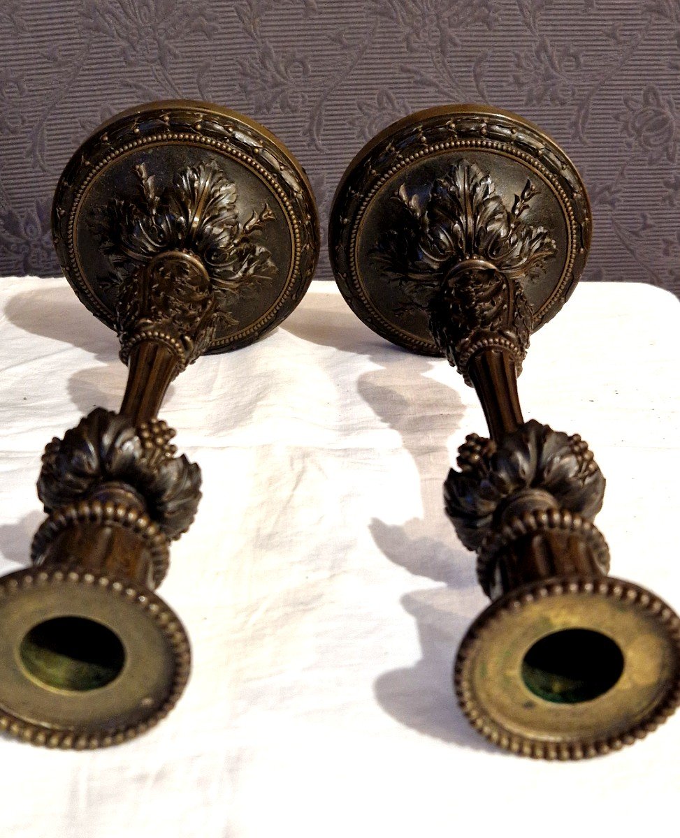 Pair Of XIXth Bronze Candlesticks-photo-1