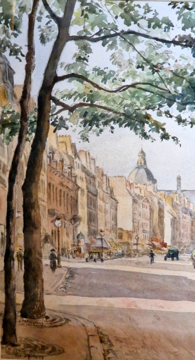 Aquarelle Rue Saint Antoine Paris Par M . Richer -photo-4