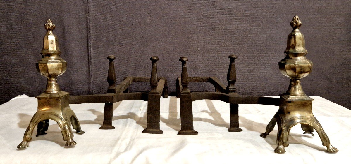 Pair Of Louis XIV Andirons In Brass And Iron XVII