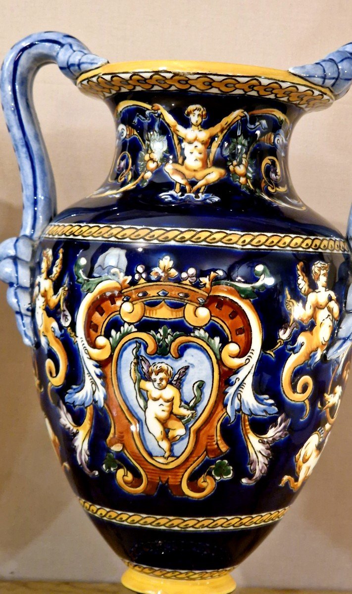 Pair Of Gien Renaissance Vases 20th Century-photo-1