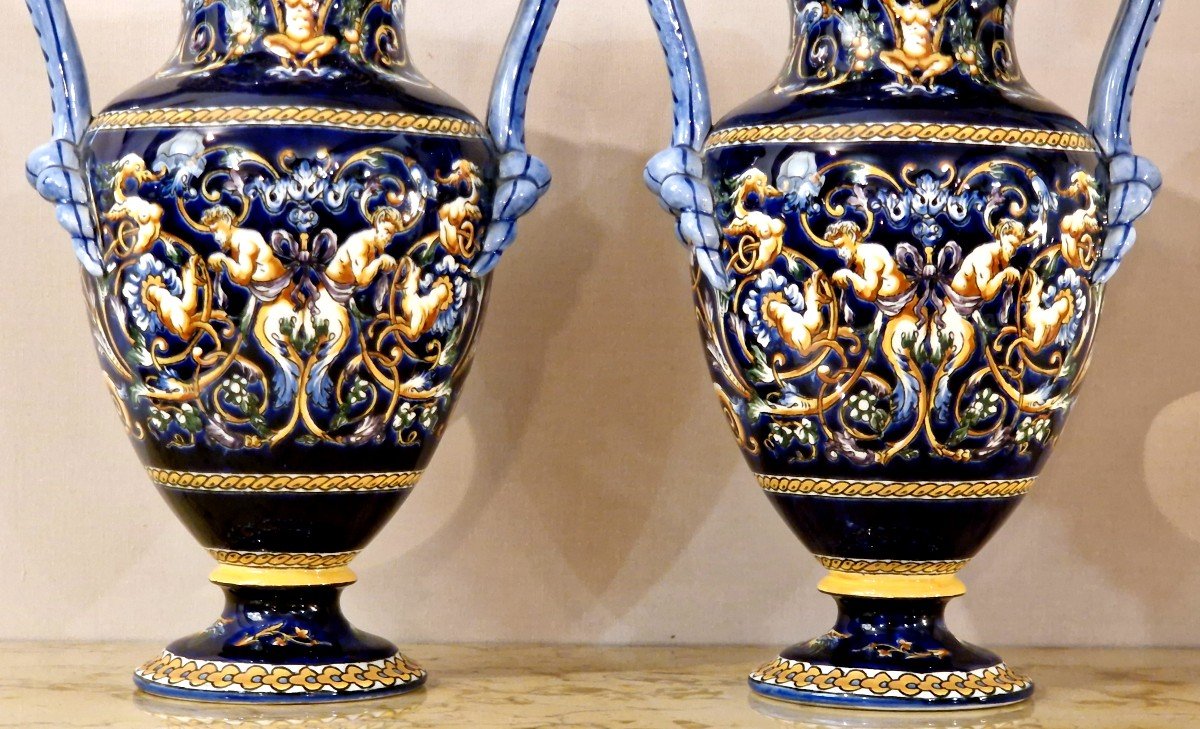 Pair Of Gien Renaissance Vases 20th Century-photo-6