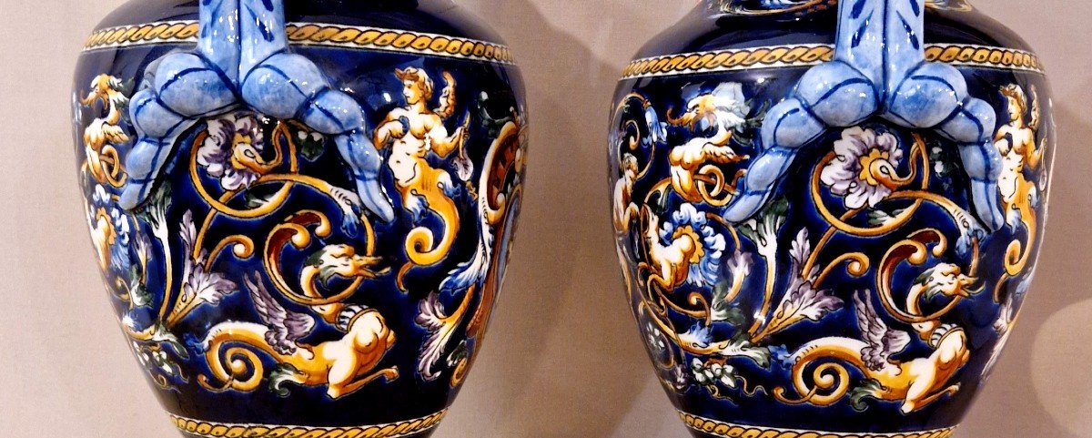 Pair Of Gien Renaissance Vases 20th Century-photo-7