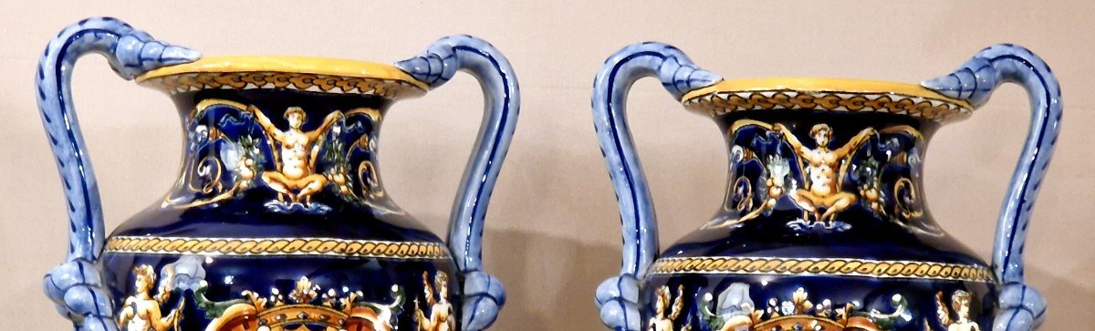 Pair Of Gien Renaissance Vases 20th Century-photo-8