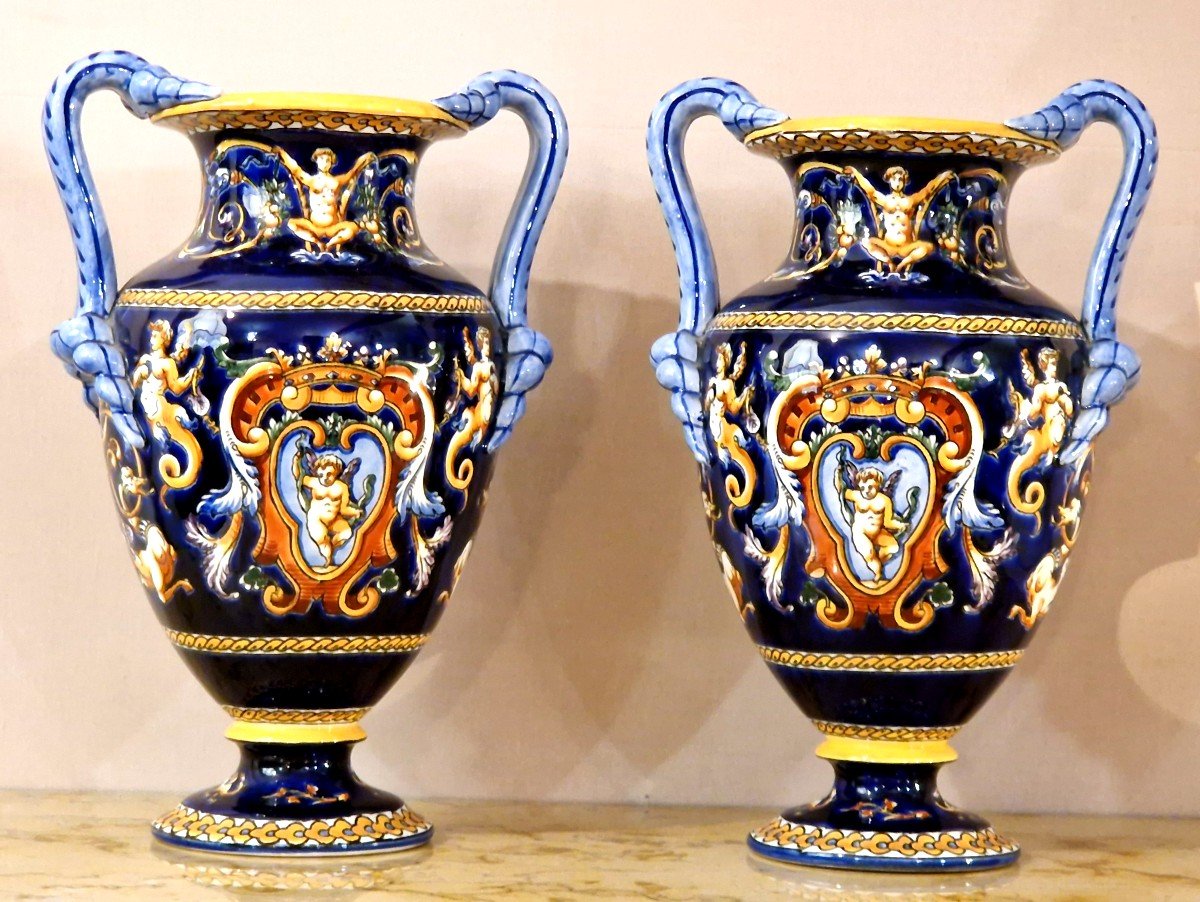 Pair Of Gien Renaissance Vases 20th Century