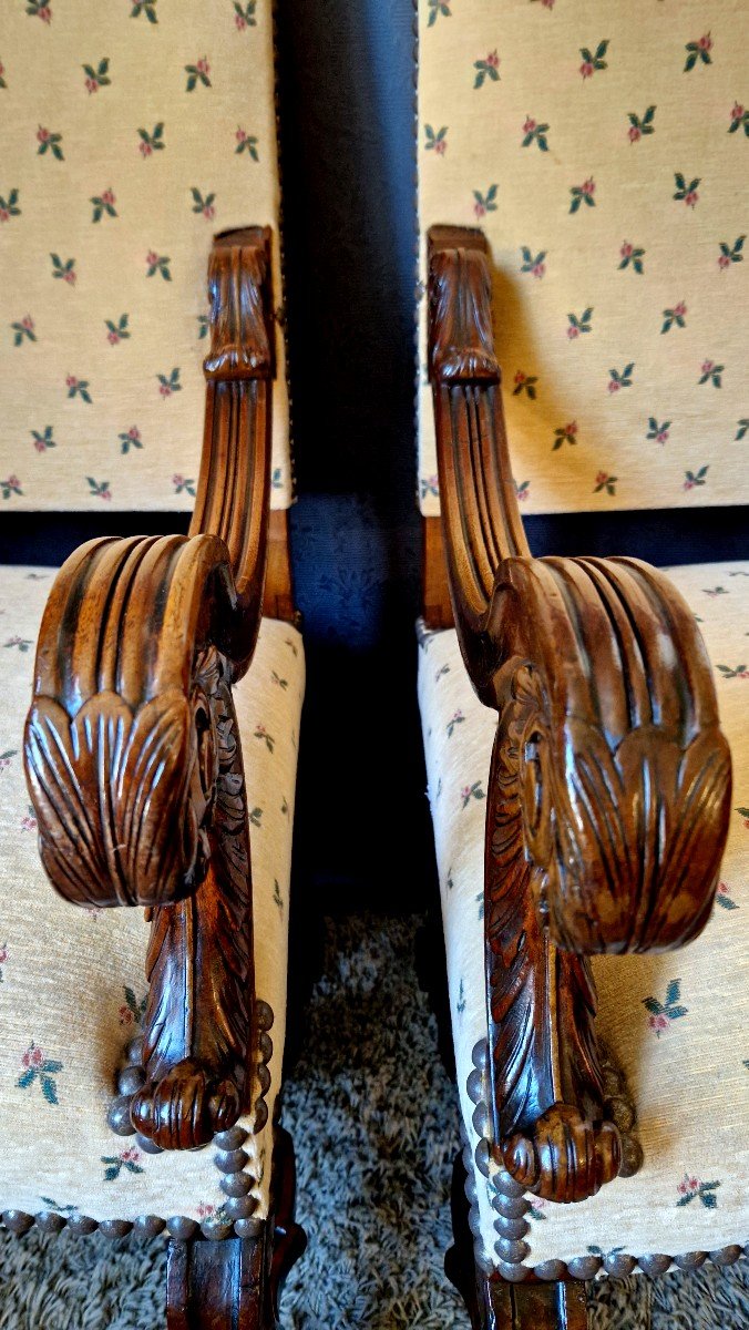 Pair Of Renaissance Armchairs In Walnut-photo-3