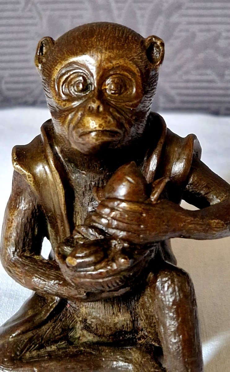 Seated Monkey In Bronze By Edouard Enot -photo-2