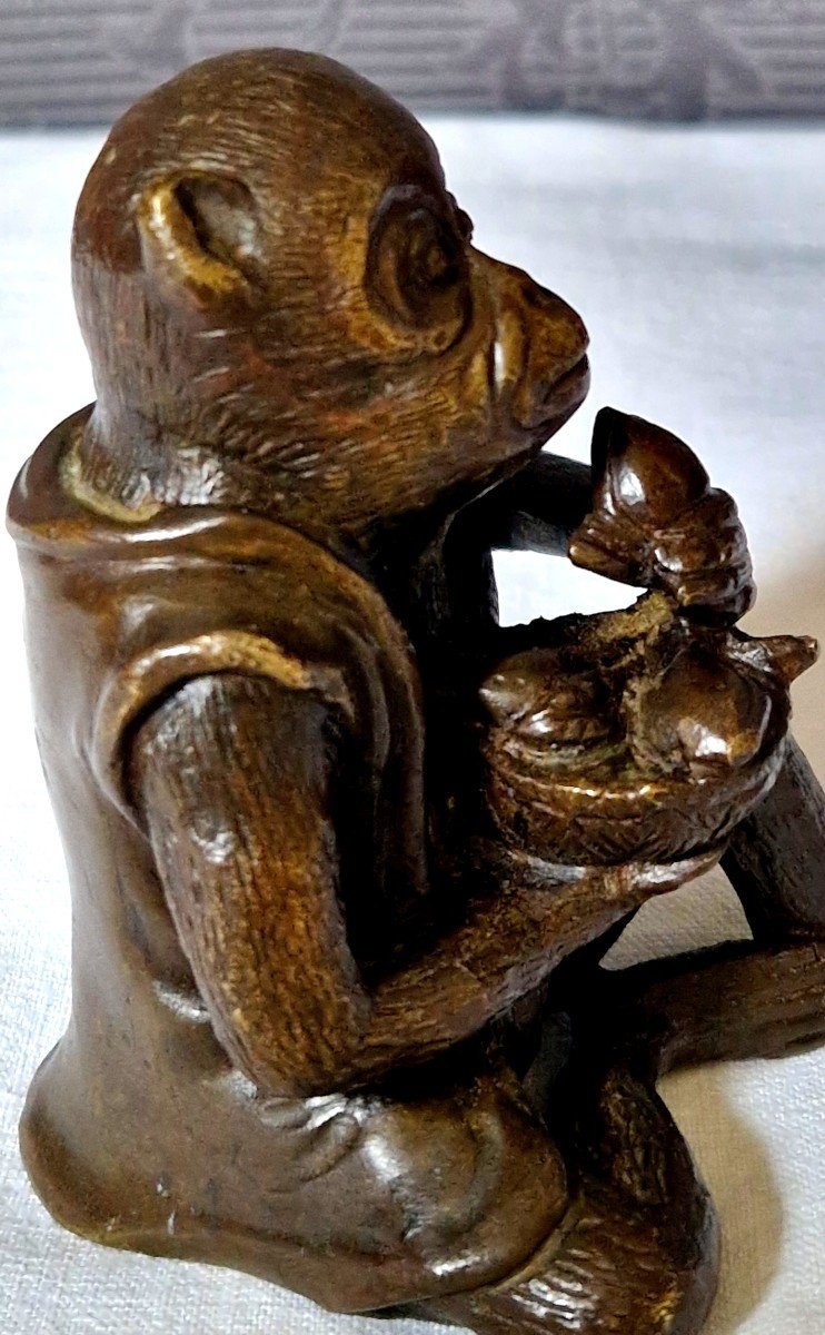 Seated Monkey In Bronze By Edouard Enot -photo-5