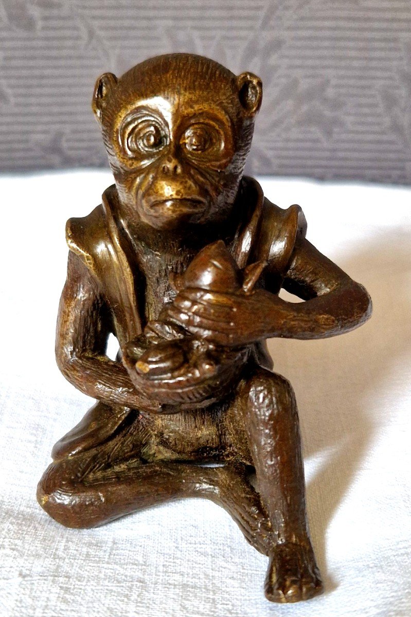 Seated Monkey In Bronze By Edouard Enot 