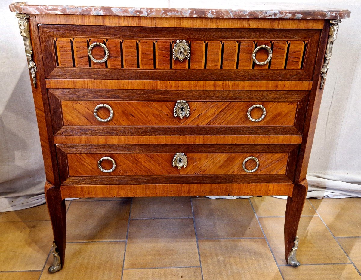 Louis XV/louis XVI Transitional Marquetry Commode 20th Century