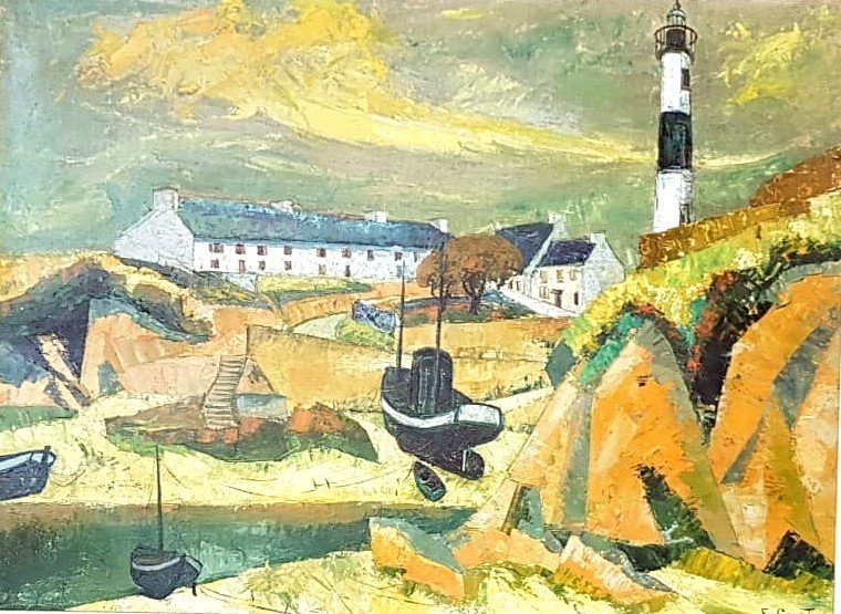 Breton Port Of Doelan By Emile Courtin (1925-1997)-photo-2