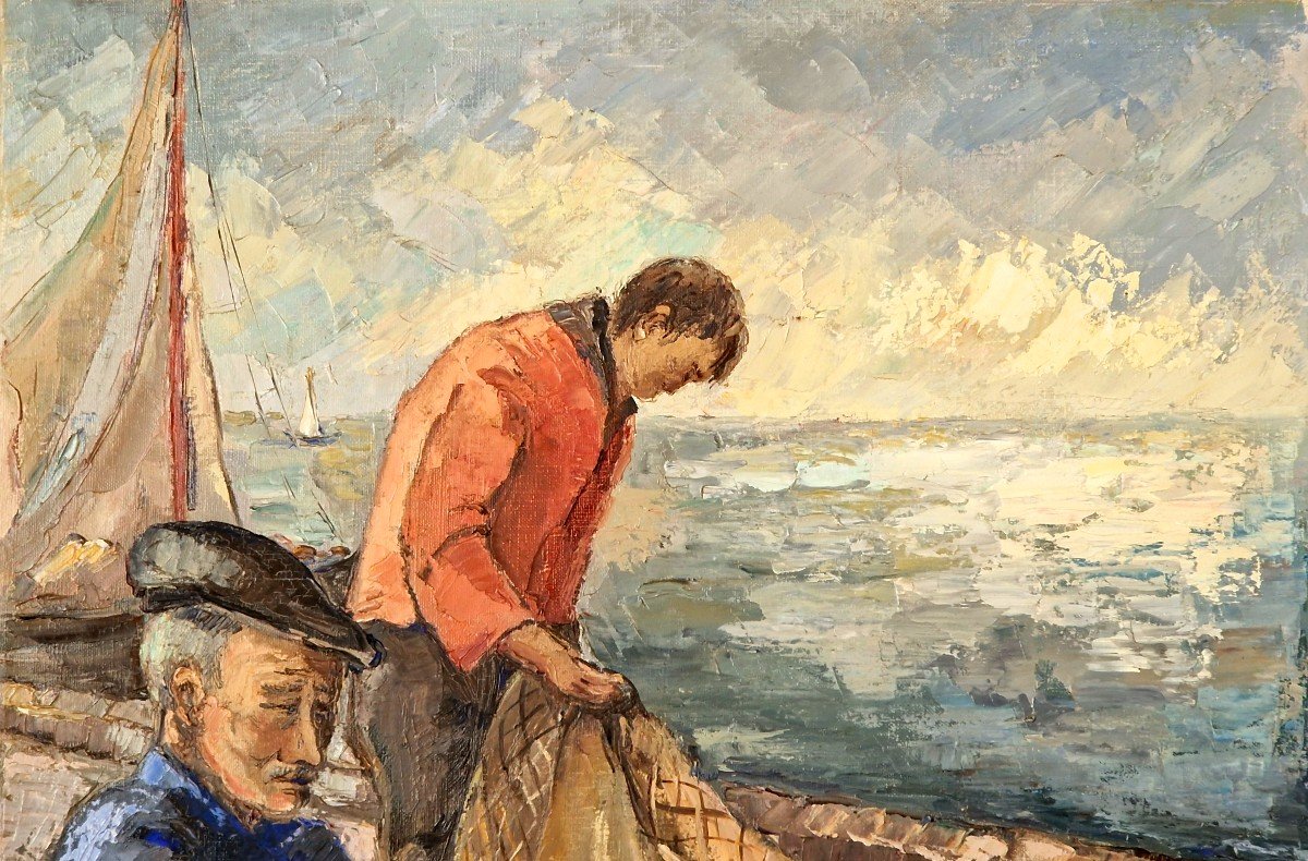 Huile de Lucienne Bosquet (1910-1990) - Les Pécheurs -photo-1