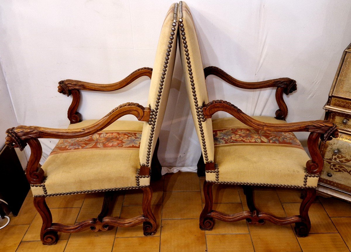 Pair Of 19th Century Renaissance Oak Armchairs-photo-2