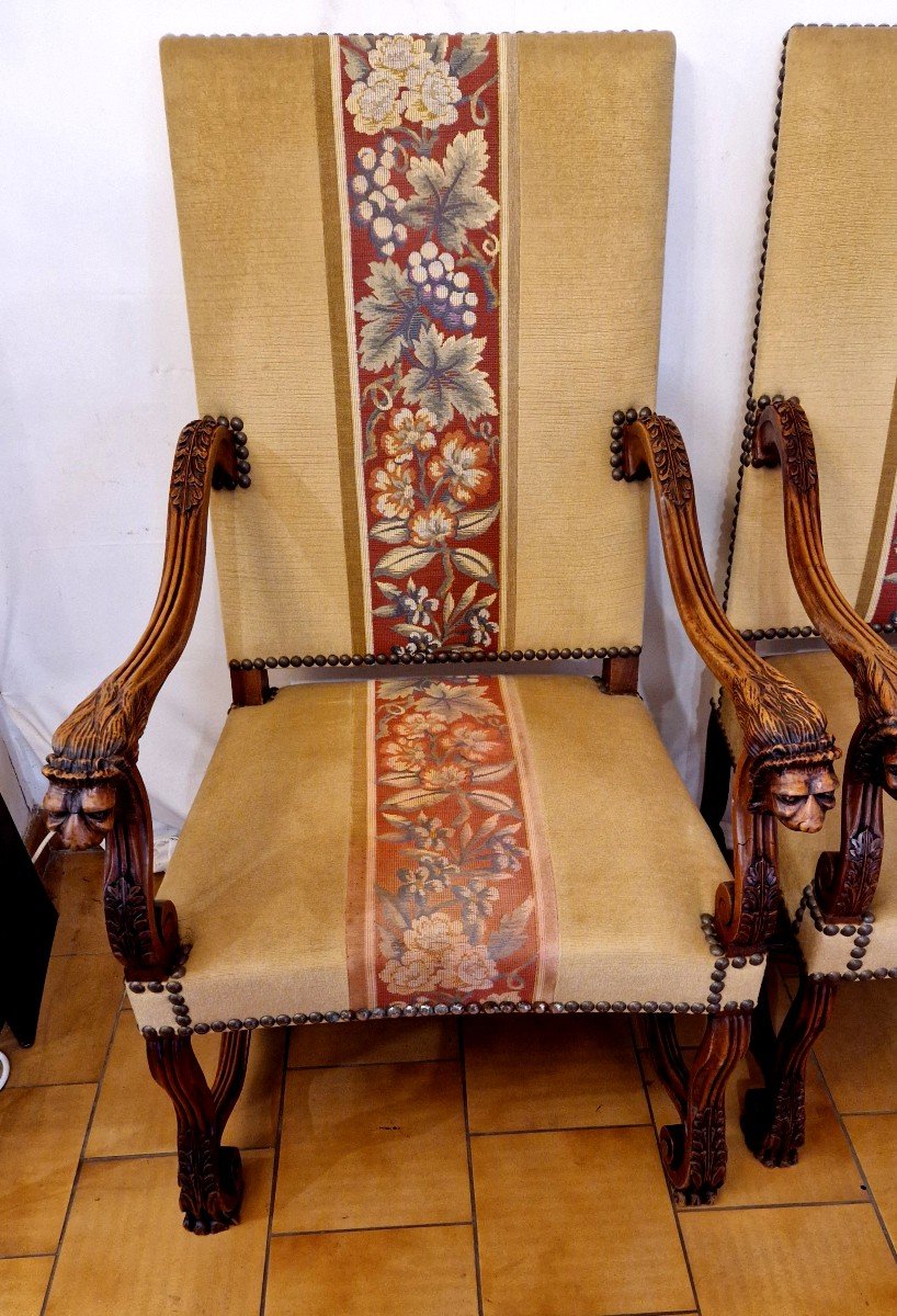 Pair Of 19th Century Renaissance Oak Armchairs-photo-2