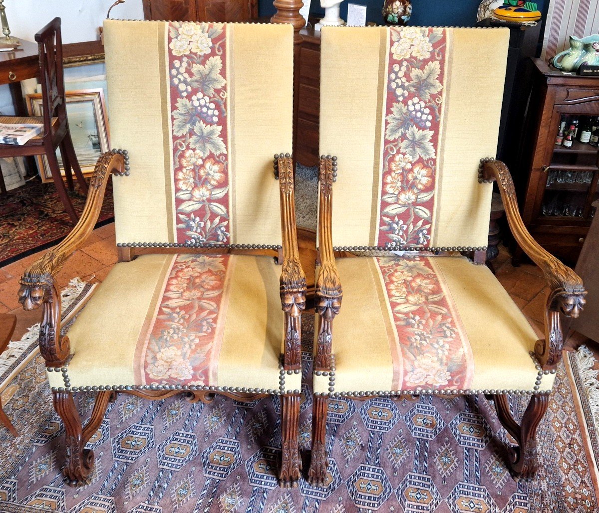 Pair Of 19th Century Renaissance Oak Armchairs