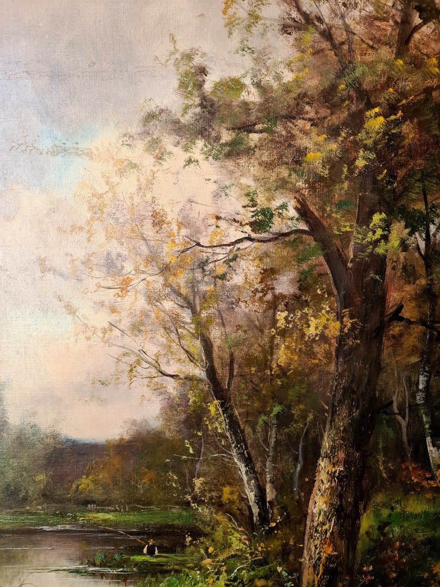 Huile de Dauphin Louis Etienne (1885 -1926) Bords de rivière-photo-1