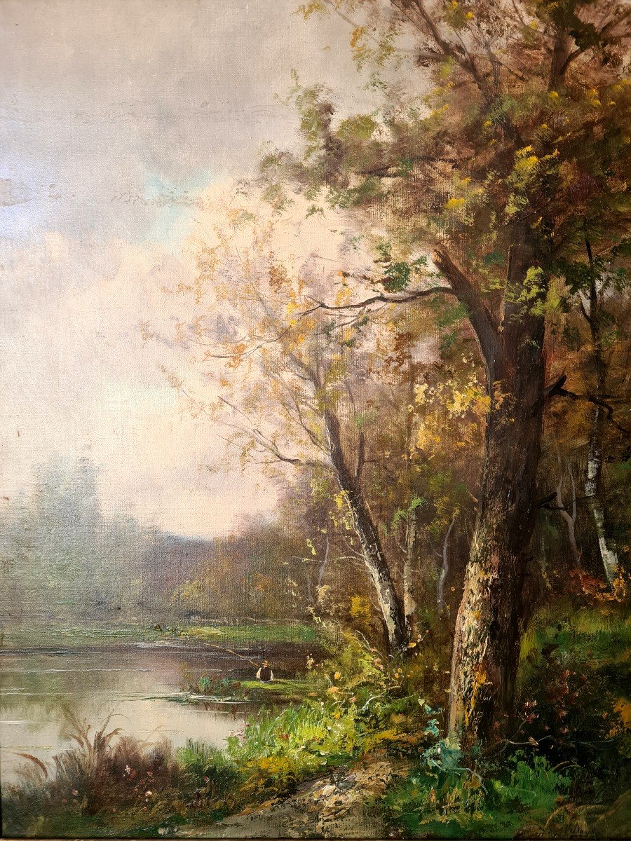 Huile de Dauphin Louis Etienne (1885 -1926) Bords de rivière-photo-2