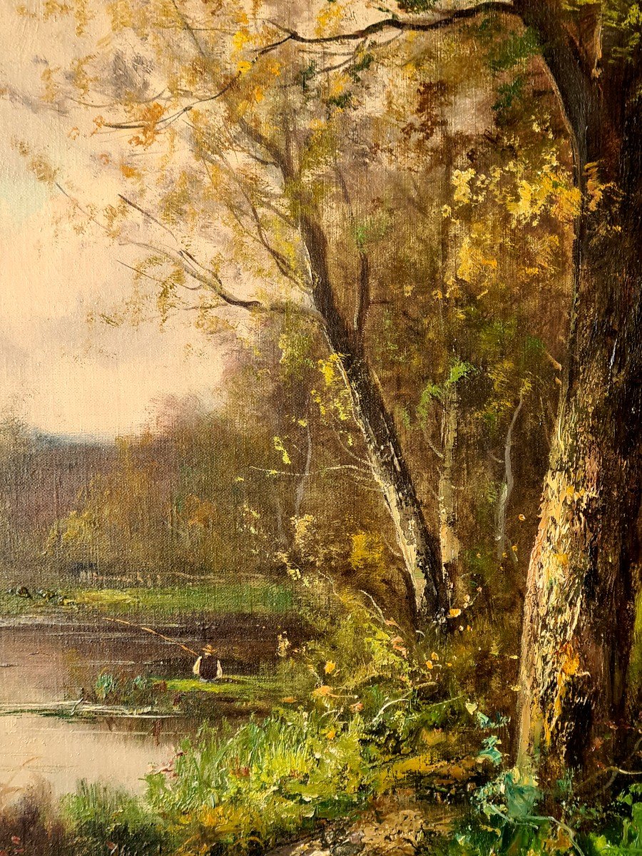 Huile de Dauphin Louis Etienne (1885 -1926) Bords de rivière-photo-3