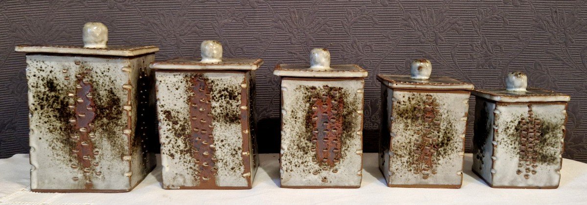 Set Of 5 Spice Pots In Enamelled Ceramic From Du Loir-photo-2