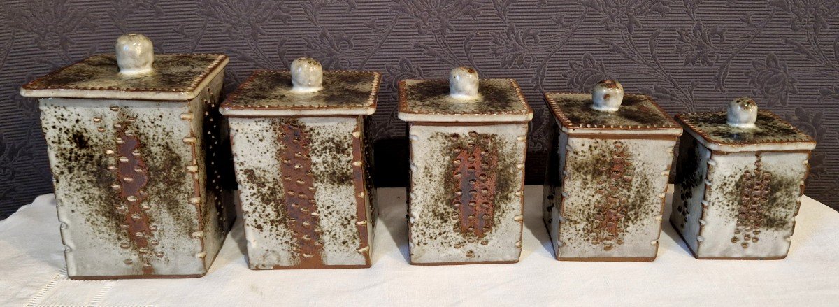 Set Of 5 Spice Pots In Enamelled Ceramic From Du Loir-photo-3