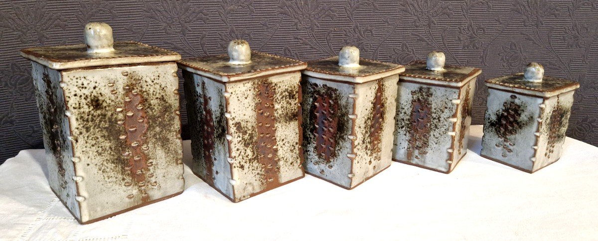 Set Of 5 Spice Pots In Enamelled Ceramic From Du Loir-photo-4