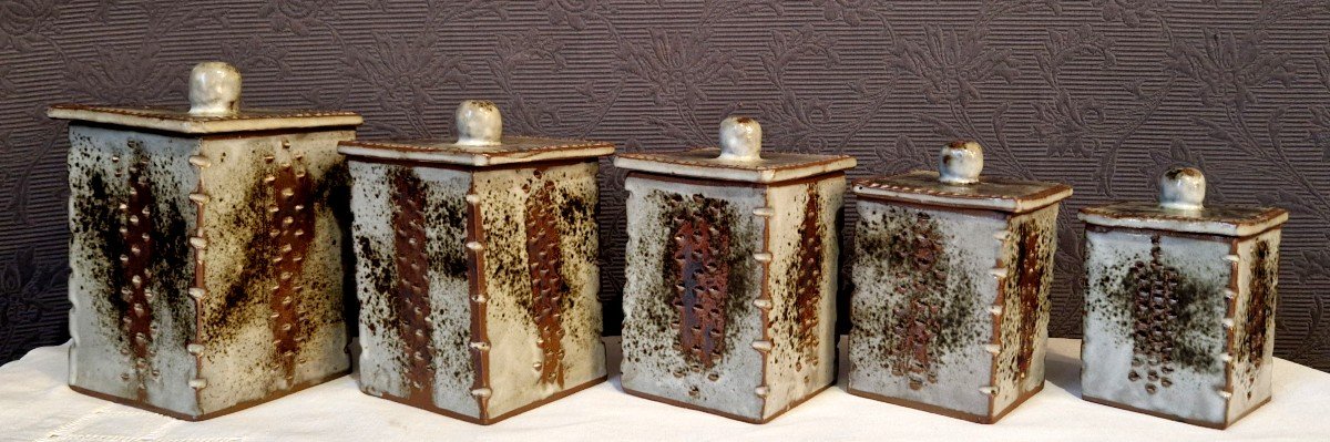 Set Of 5 Spice Pots In Enamelled Ceramic From Du Loir