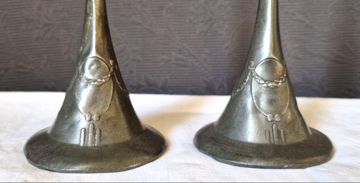 Pair Of Art Nouveau Pewter Candlesticks-photo-4