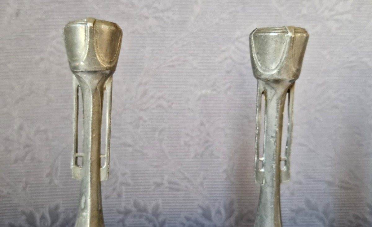 Pair Of Art Nouveau Pewter Candlesticks-photo-1