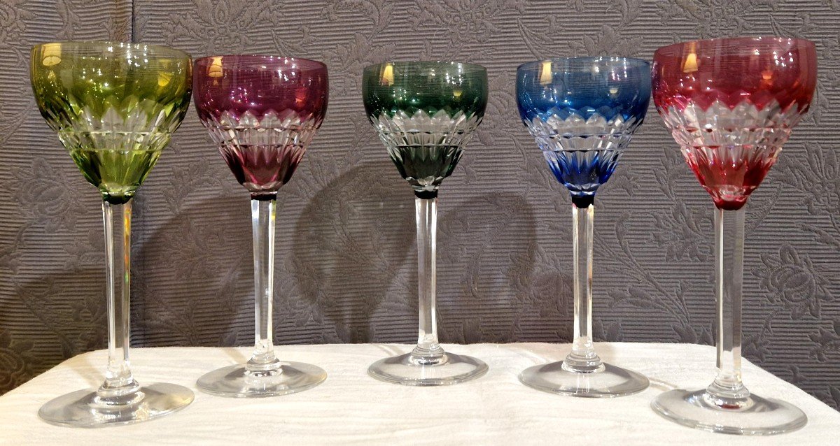 5 Val Saint Lambert Crystal Wine Glasses-photo-2