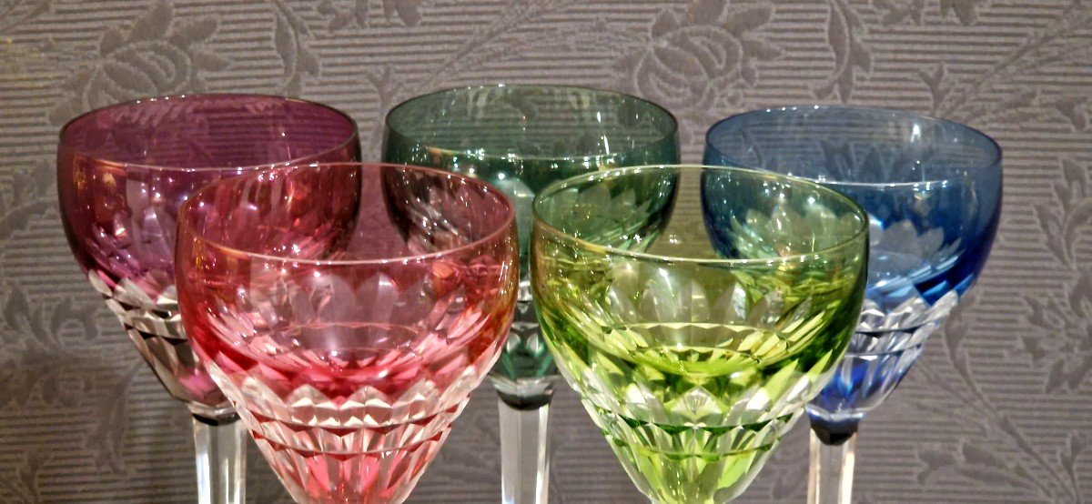 5 Val Saint Lambert Crystal Wine Glasses-photo-3