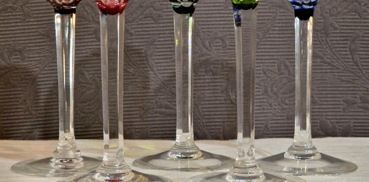 5 Val Saint Lambert Crystal Wine Glasses-photo-1