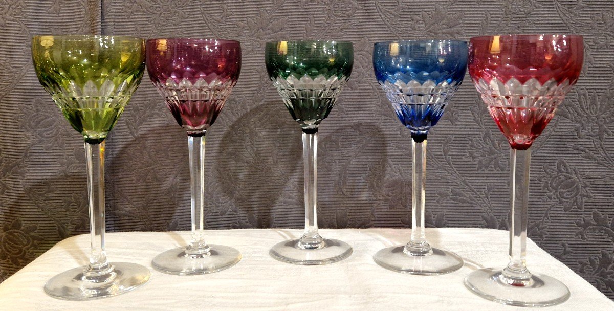 5 Val Saint Lambert Crystal Wine Glasses-photo-6