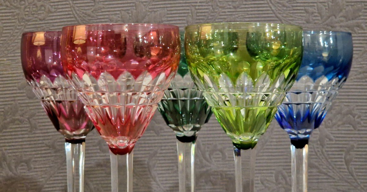 5 Val Saint Lambert Crystal Wine Glasses