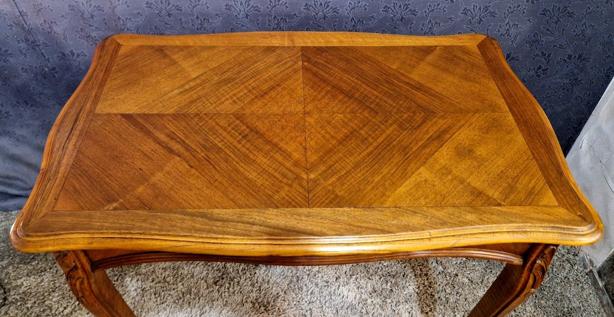 Walnut Veneer Side Table-photo-2