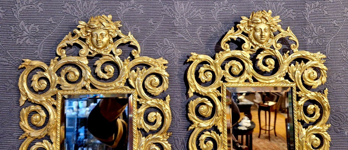 Pair Of Gilt Bronze Wall Mirrors From The Late 19th Century-photo-1