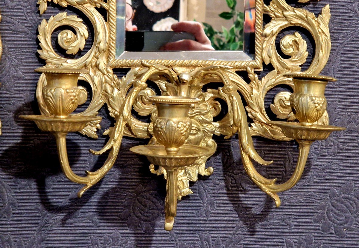 Pair Of Gilt Bronze Wall Mirrors From The Late 19th Century-photo-2