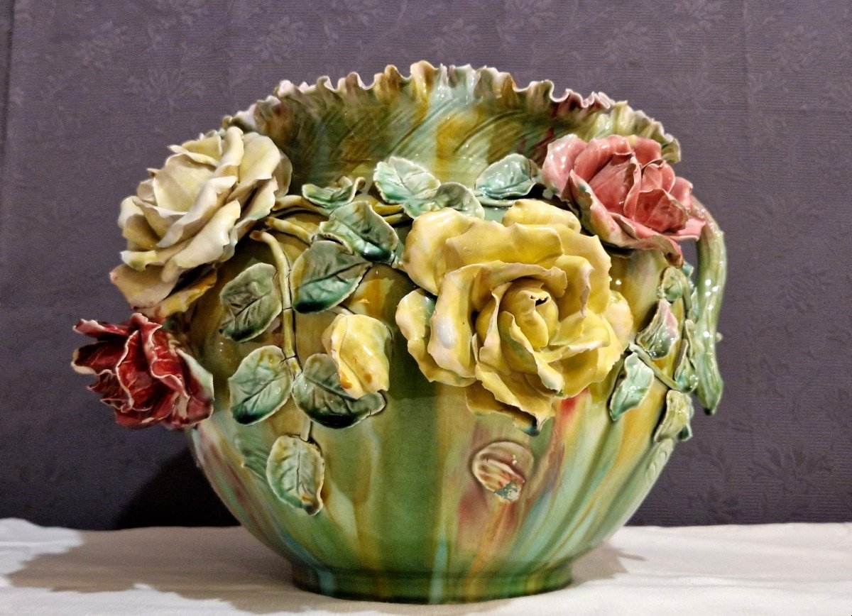 Sarreguemines Majolica Cache Pot Circa 1900 -photo-2