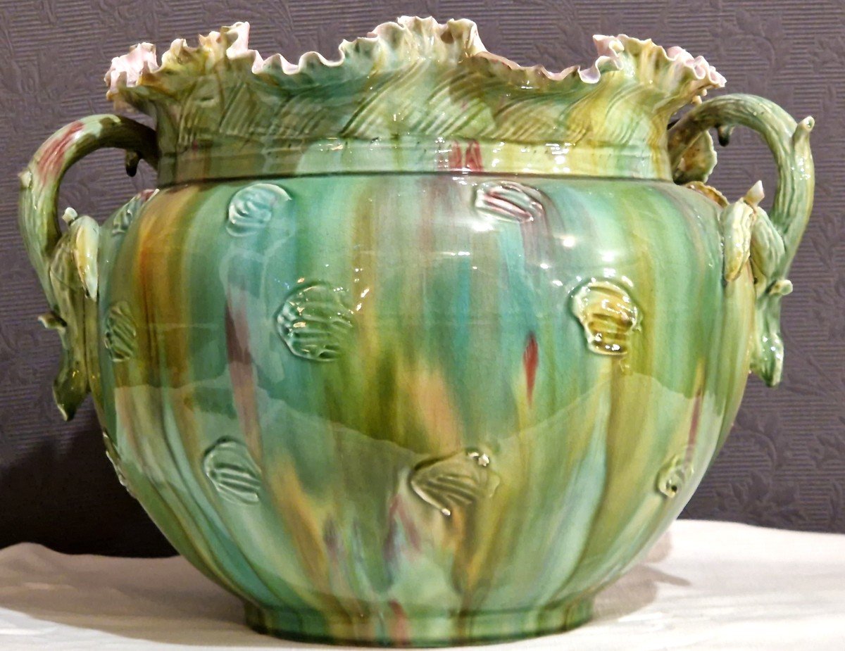 Sarreguemines Majolica Cache Pot Circa 1900 -photo-2