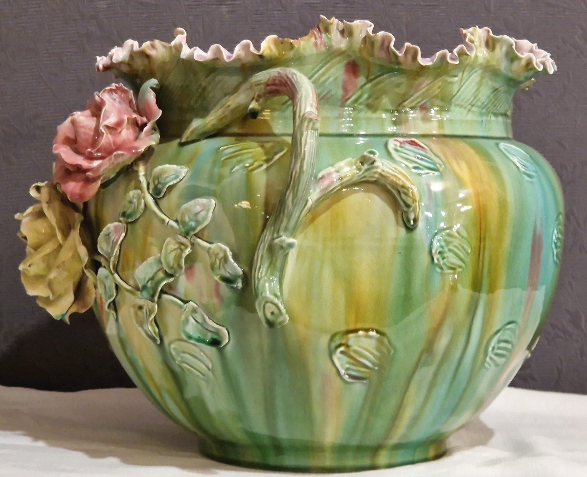 Sarreguemines Majolica Cache Pot Circa 1900 -photo-3