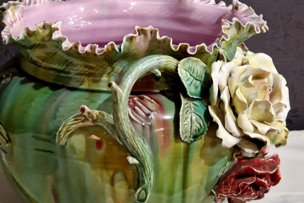 Sarreguemines Majolica Cache Pot Circa 1900 -photo-4