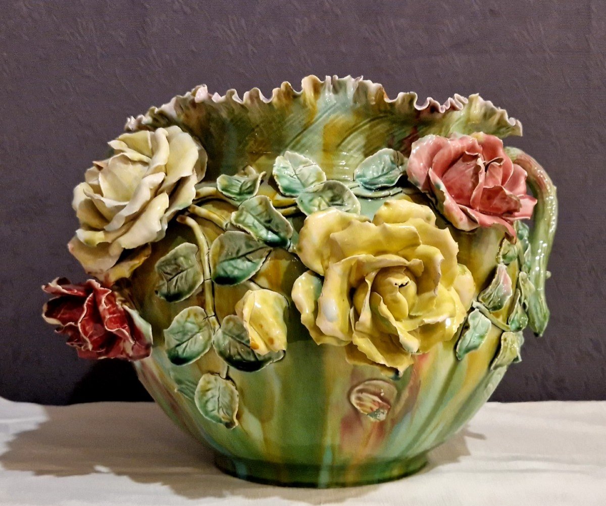 Sarreguemines Majolica Cache Pot Circa 1900 